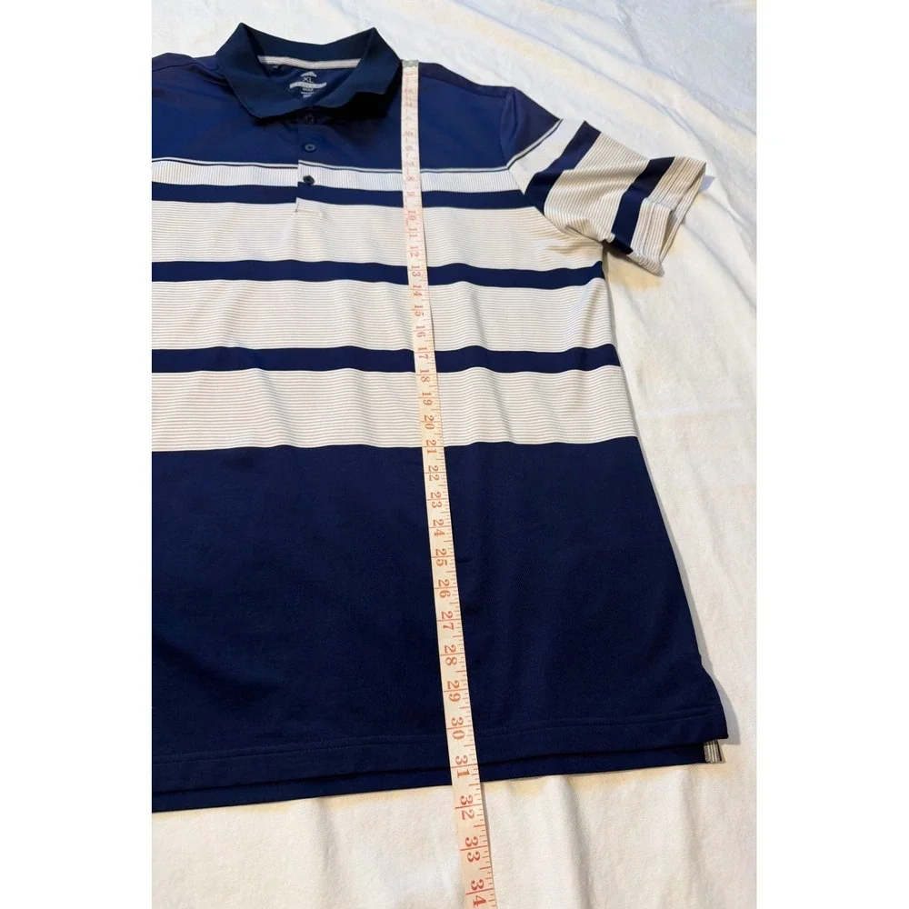 Adidas Golf Polo Shirt Mens XL Navy Blue White Striped Performance Short Sleeve